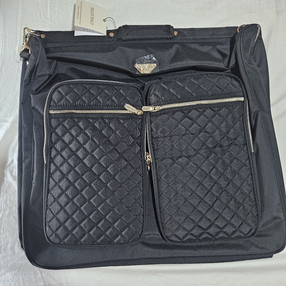 New with Tags EllenTracy Black Quilted Travel Garment Bag